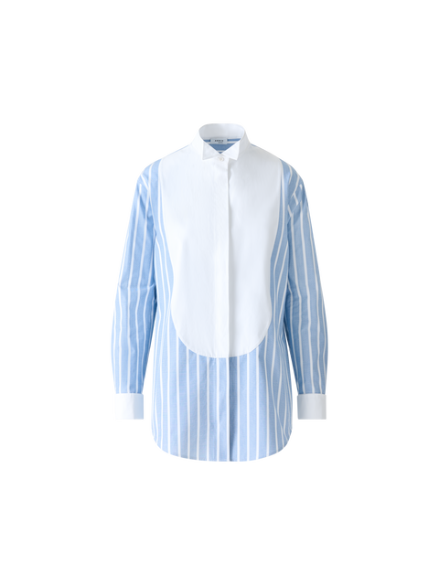 Gestreifte Baumwoll-Tunikabluse mit XL-Plastron