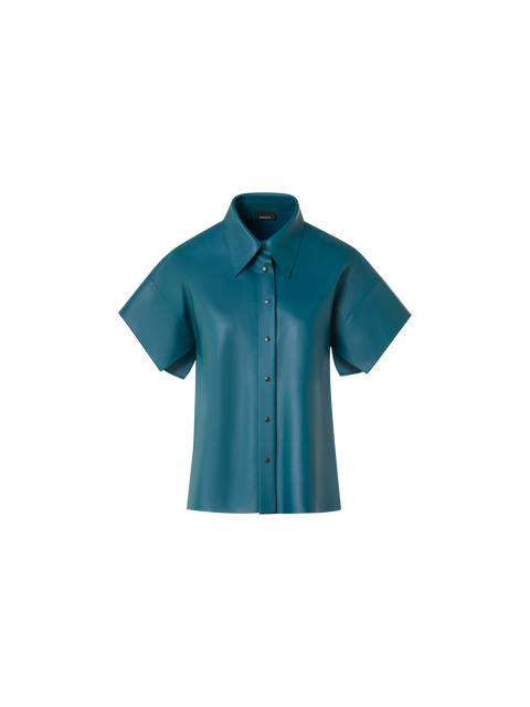 Lederbluse mit kurzen Kimono-Ärmeln