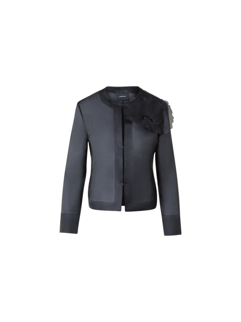 Kurze Seidenjacke mit 3D Anemone
