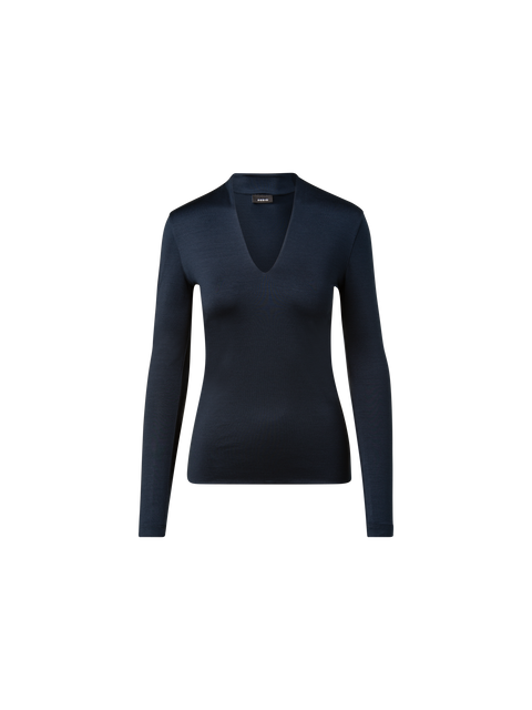 Shirt mit V-Kragen aus Seiden-Stretch-Jersey