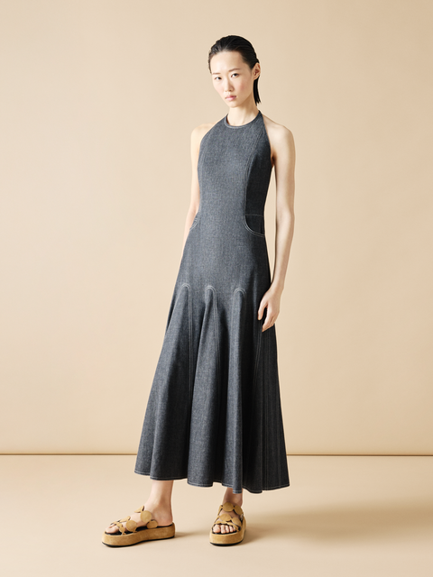 Midi-Denim-Halterkleid
