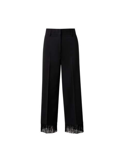 Cropped Weite Hose aus Woll-Stretch mit Fransen