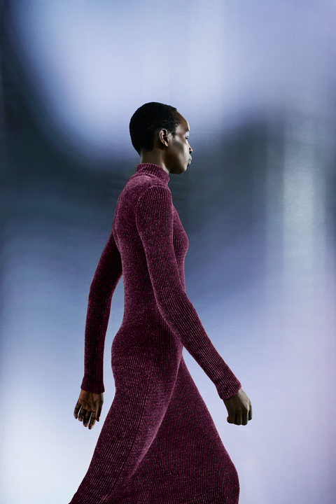 Chenille-Ripp-Schlauchkleid mit langen Ärmeln