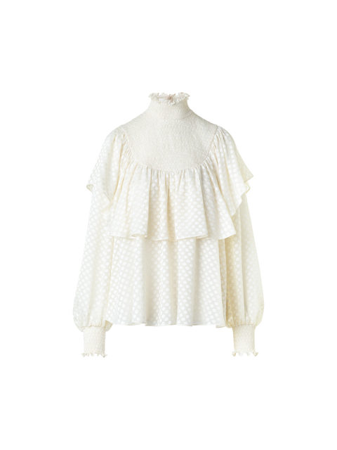 Boho Bluse mit Smok und Rüschen Schultern