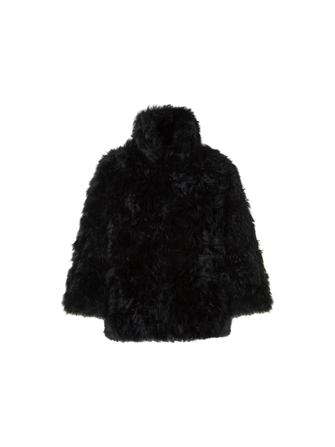 Boxy Lammfell Jacke mit 3/4 Ärmel