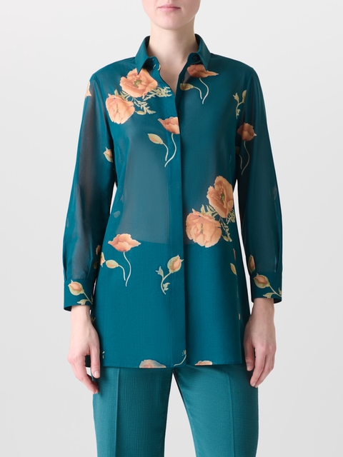 Baumwoll-Tunika-Bluse mit Anemone Druck
