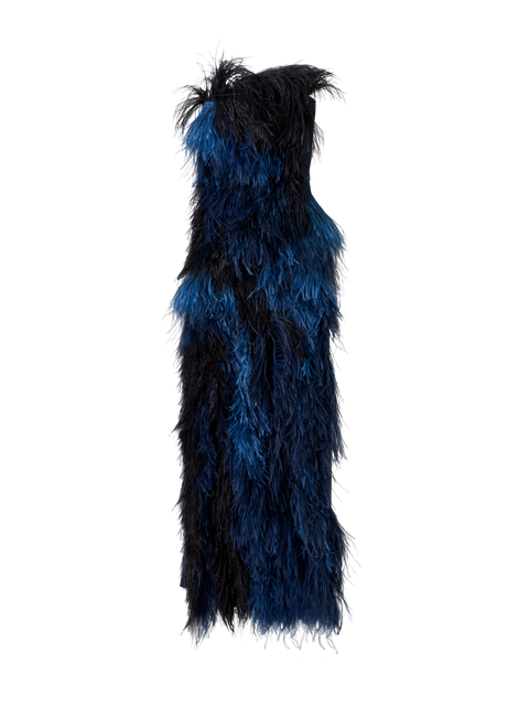 Feder Corsage Seidenkleid mit Schlitz