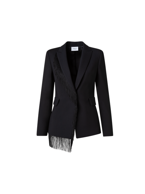 Blazer mit Fransen aus Woll-Stretch-Crêpe