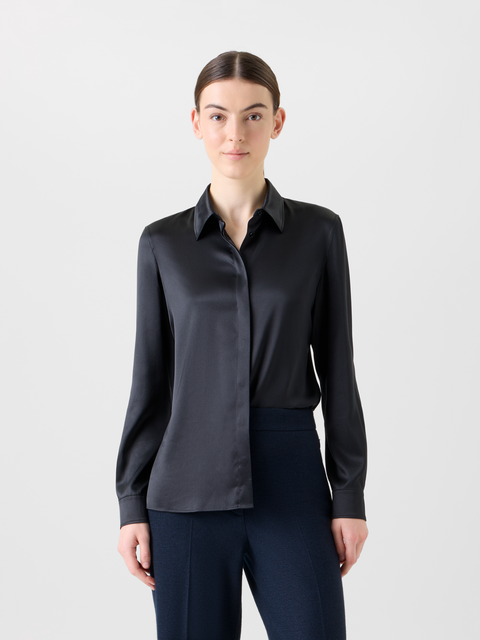 Stretch-Seidensatin Hemdbluse