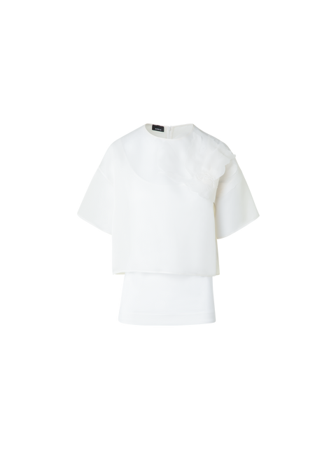 Kurze Seidenbluse mit 3D Organza Anemone