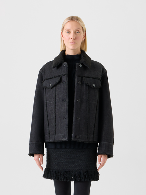 Gewalkte Woll-Jacke  mit Lederimitat Kragen