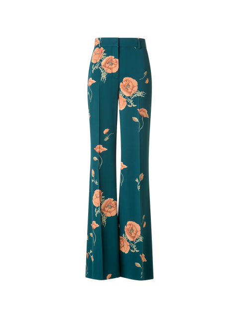 Weite Seidenhose mit Anemone Druck