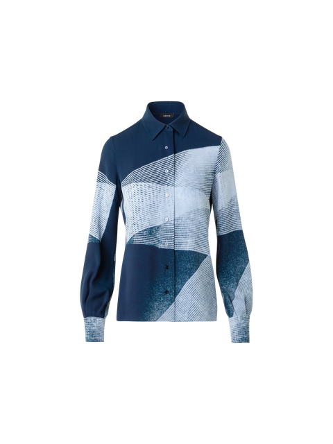 Seiden-Crêpe-Hemdbluse im Zigzag Print