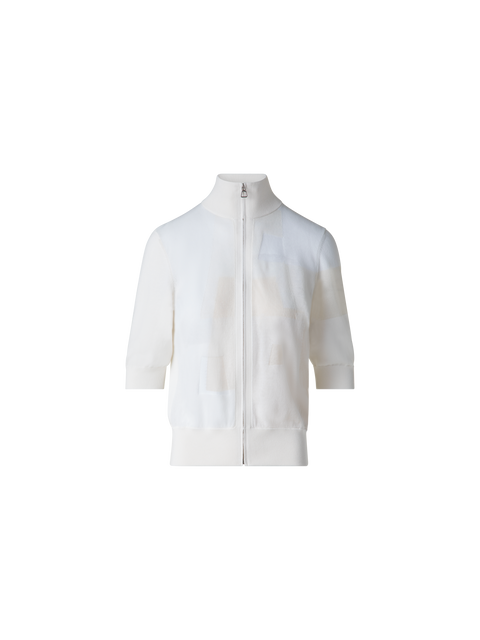 Baumwoll-Kurzarmpullover mit Trapez-Jacquard
