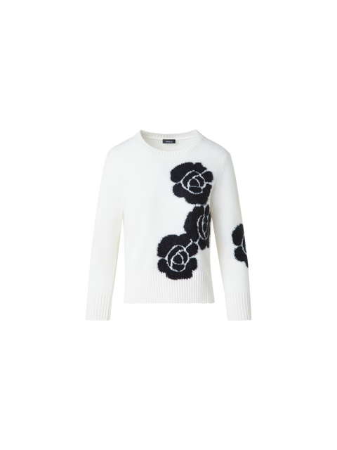 Kurzer Kaschmirpullover mit Anemone Intarsie