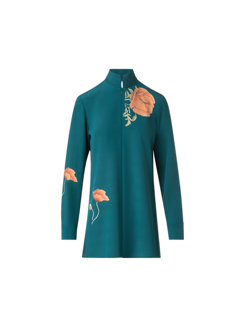 Seidentunika-Bluse mit Anemone Druck