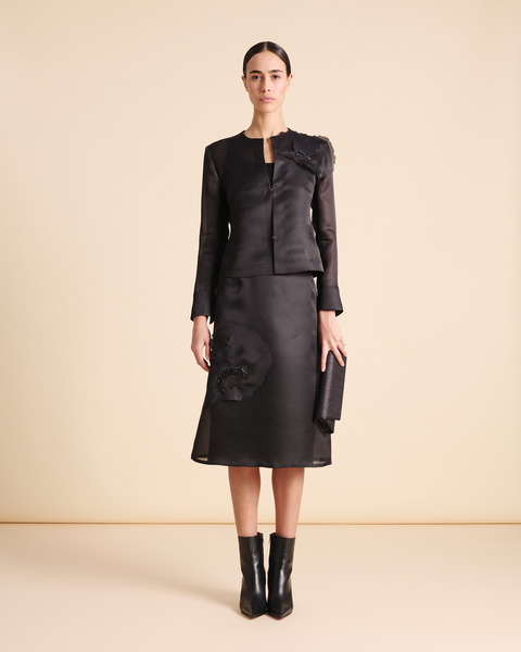 Kurze Seidenjacke mit 3D Anemone