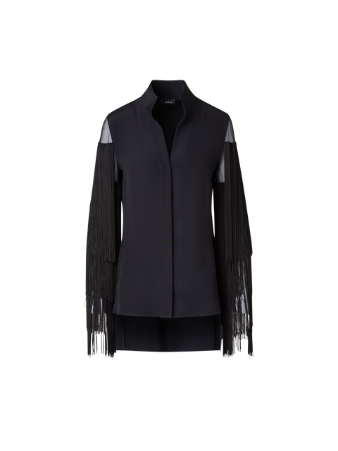 Seiden-Tunikabluse mit Fransenärmeln