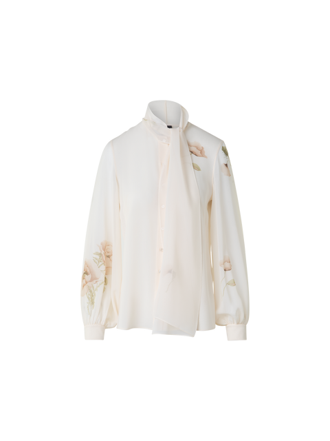 Seidenbluse mit Schleife und Anemone Druck