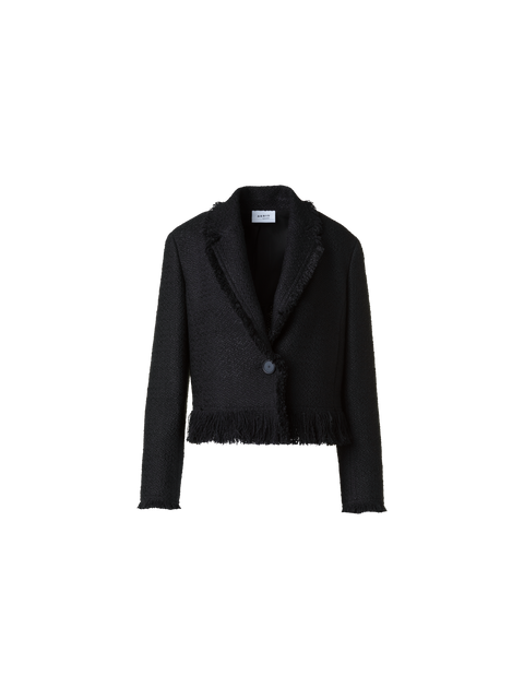 Kurze Bouclé Tweed Jacke mit Fransen