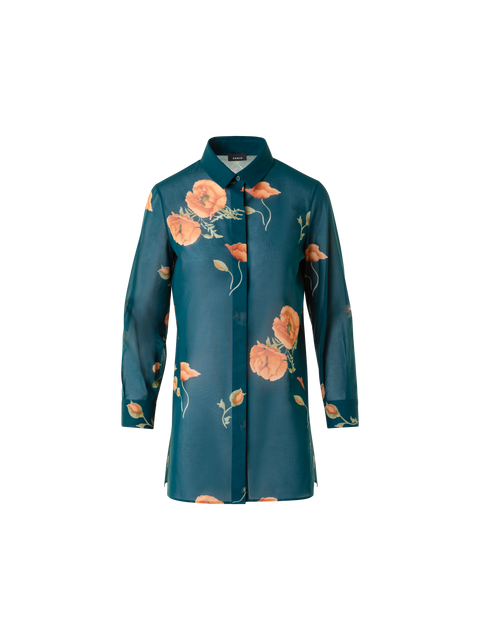 Baumwoll-Tunika-Bluse mit Anemone Druck