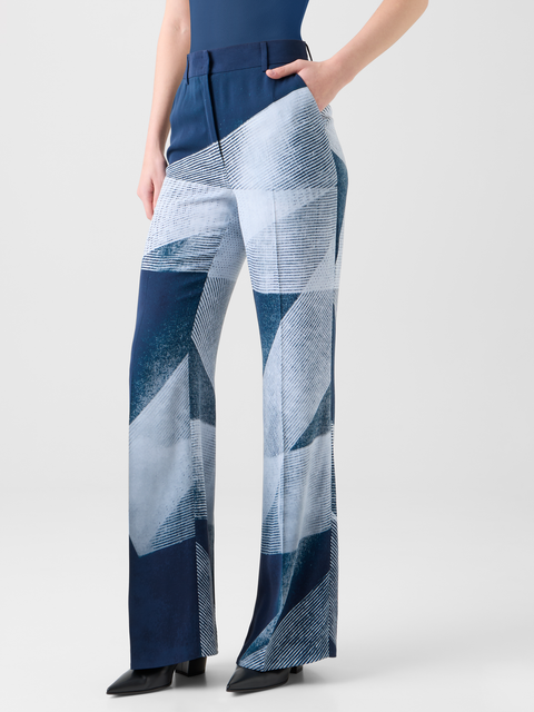 Weite gerade Seidenhose im Zigzag Print