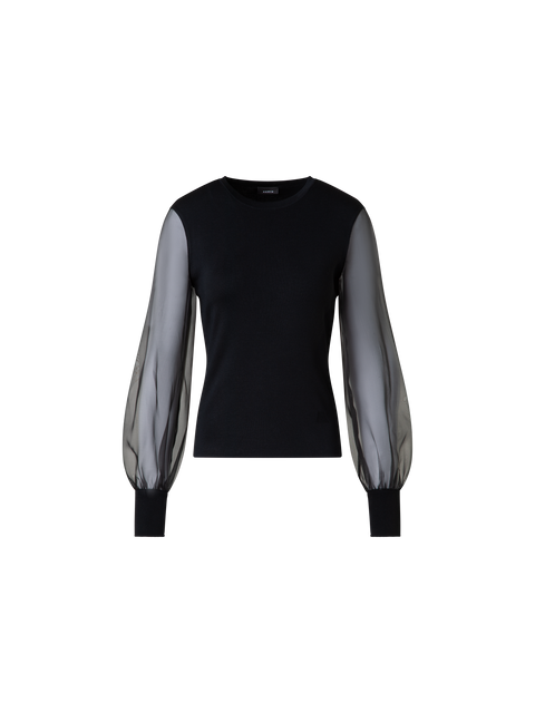 Seidenpullover mit transparenten Organza-Ärmeln