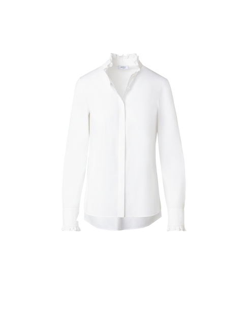 Baumwollpopeline-Bluse mit Rüschen-Stehkragen