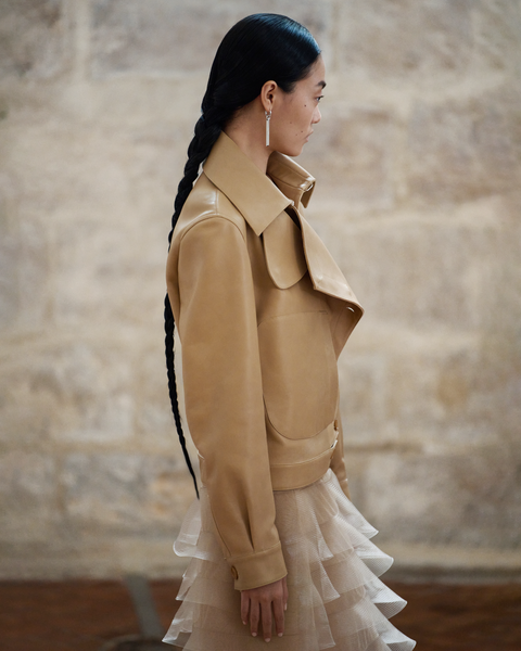 Asymmetrische Trench-Lederjacke