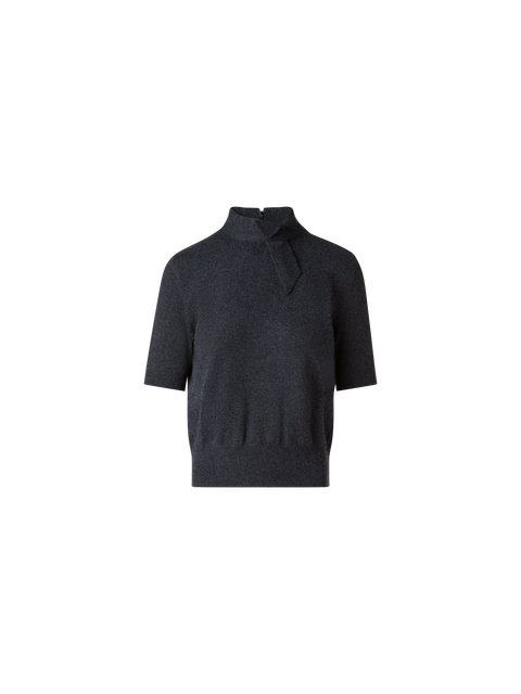 Kurzärmeliger Kaschmirpullover mit Knotendetail