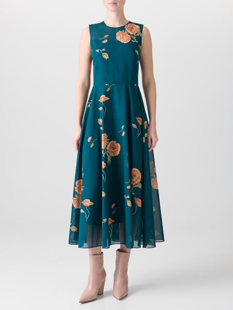 A-Linien Baumwoll-Midikleid mit Anemone Druck