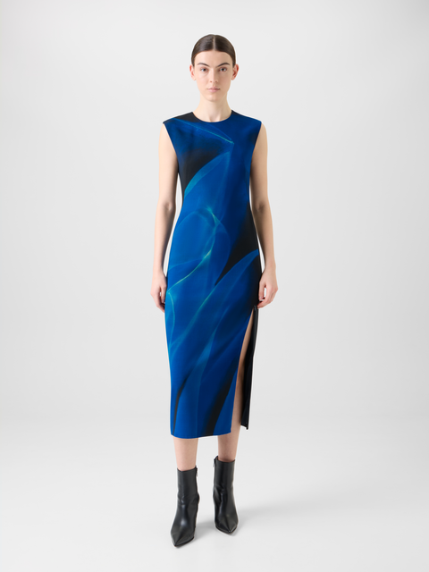 Woll Etui Kleid in Cyanotype Print
