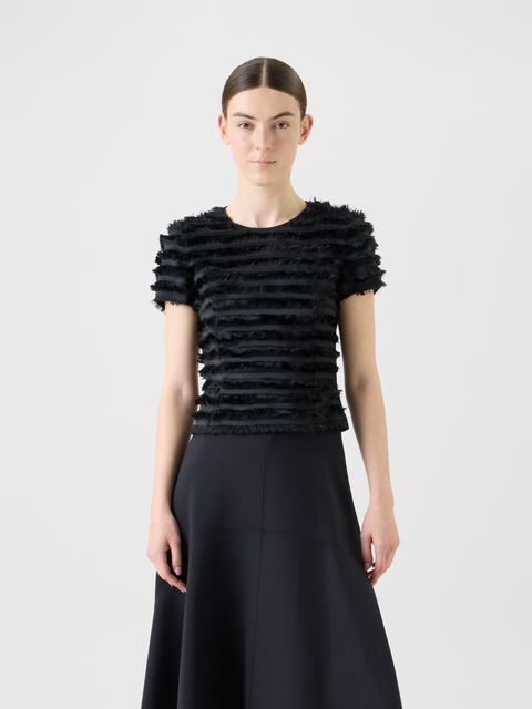 Tailliertes Kurzarm Top mit Fransen Streifen