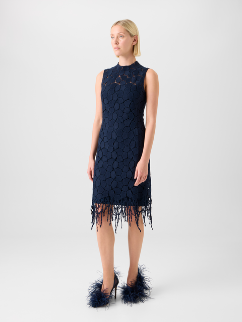 Fringe Sheath Dress in Lapis Lazuli Stickerei