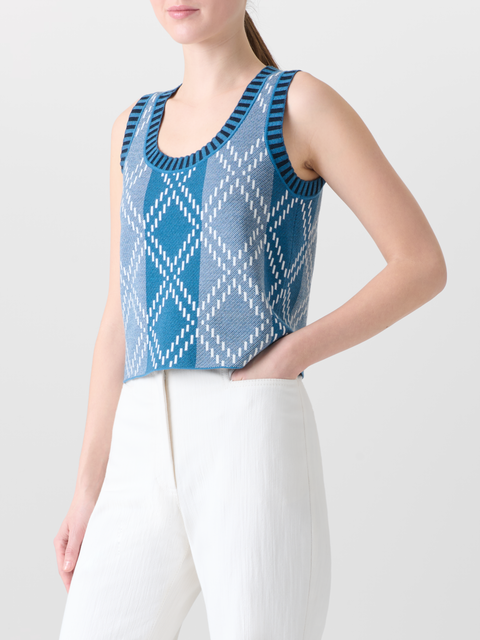 Kurze Merino-Stricktop mit Diamant-Jacquard