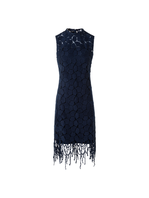 Fringe Sheath Dress in Lapis Lazuli Stickerei
