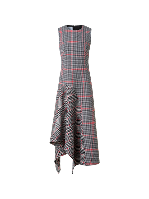 Asymmetrisches Glencheck Midi Kleid