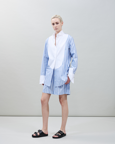 Gestreifte Baumwoll-Tunikabluse mit XL-Plastron