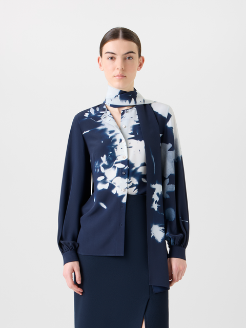 Seidenbluse mit Schleife im Wildflower Print