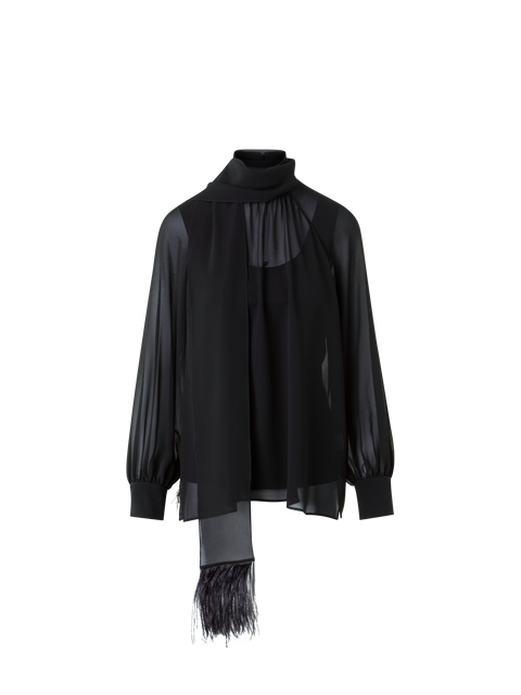 Transparente Seidenbluse mit Federbesatz