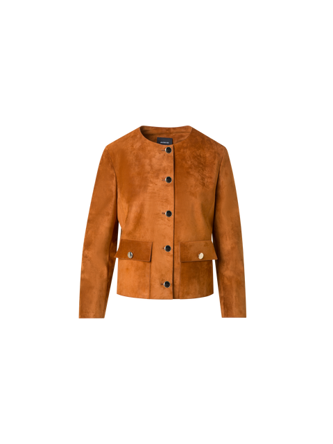 Wildlederjacke mit goldenen Knöpfen