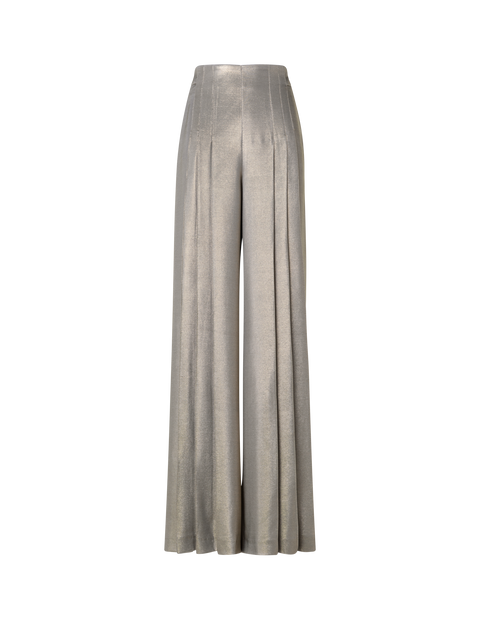 Weite plissierte Hose aus Seiden-Crêpe-Lurex