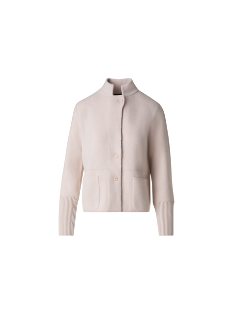 Kaschmir-Piqué-Strickjacke mit Stehkragen