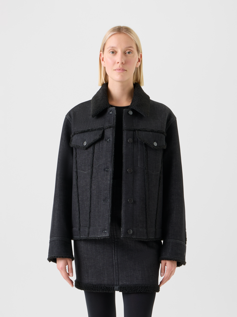 Oversized Denim Jacke & Lammfellimitat Kragen
