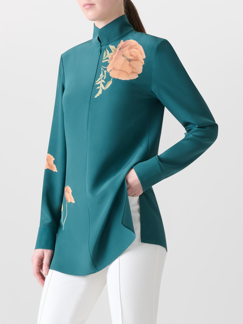 Seidentunika-Bluse mit Anemone Druck