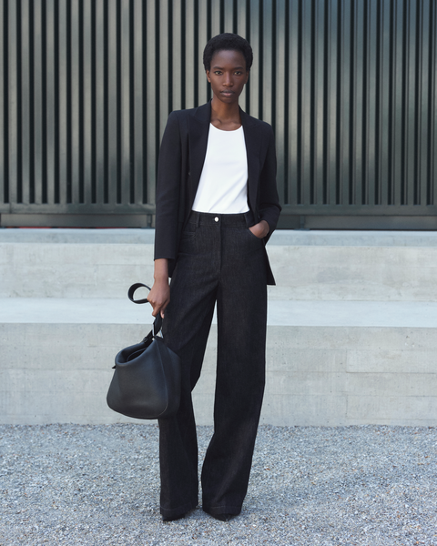 Blazer aus Woll-Doubleface mit Leder-Kragen