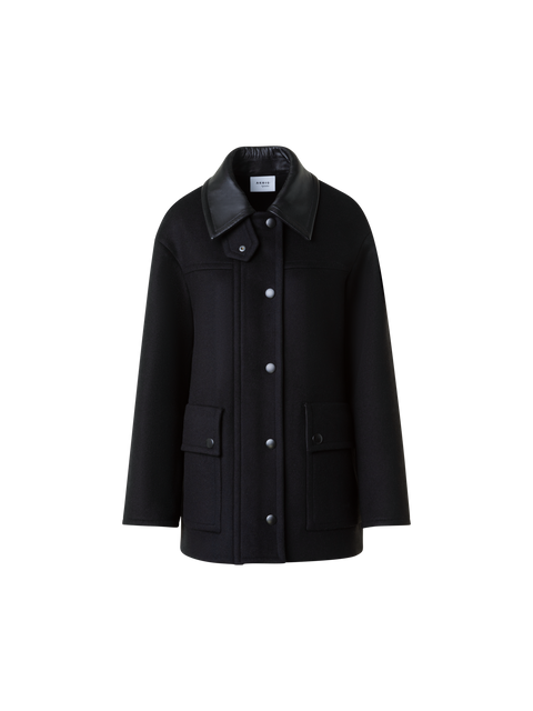 Gewalkte Woll-Jacke  mit Lederimitat Kragen