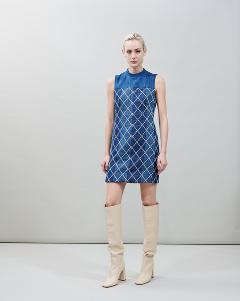 Mini-Baumwoll-Etuikleid mit Diamant-Jacquard