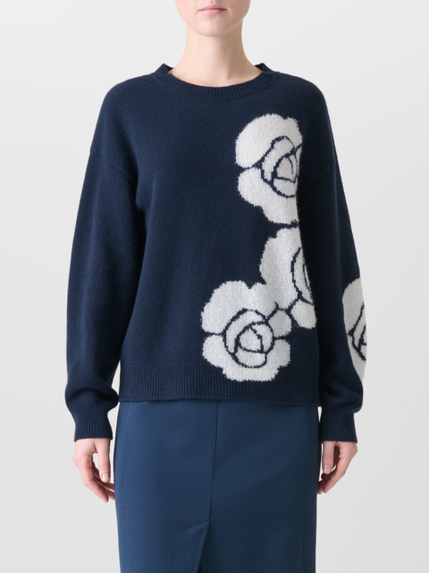 Kaschmir-Seiden-Pullover mit Anemone Intarsie