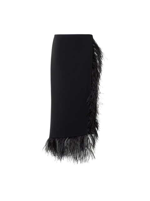 Asymmetrischer Woll Midirock mit Federbesatz
